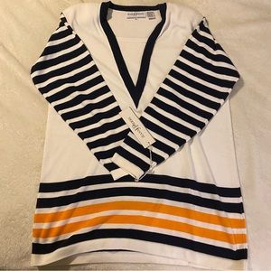 Vintage Jeanne Pierre Collection Womens Padded Striped V Neck Top Size M